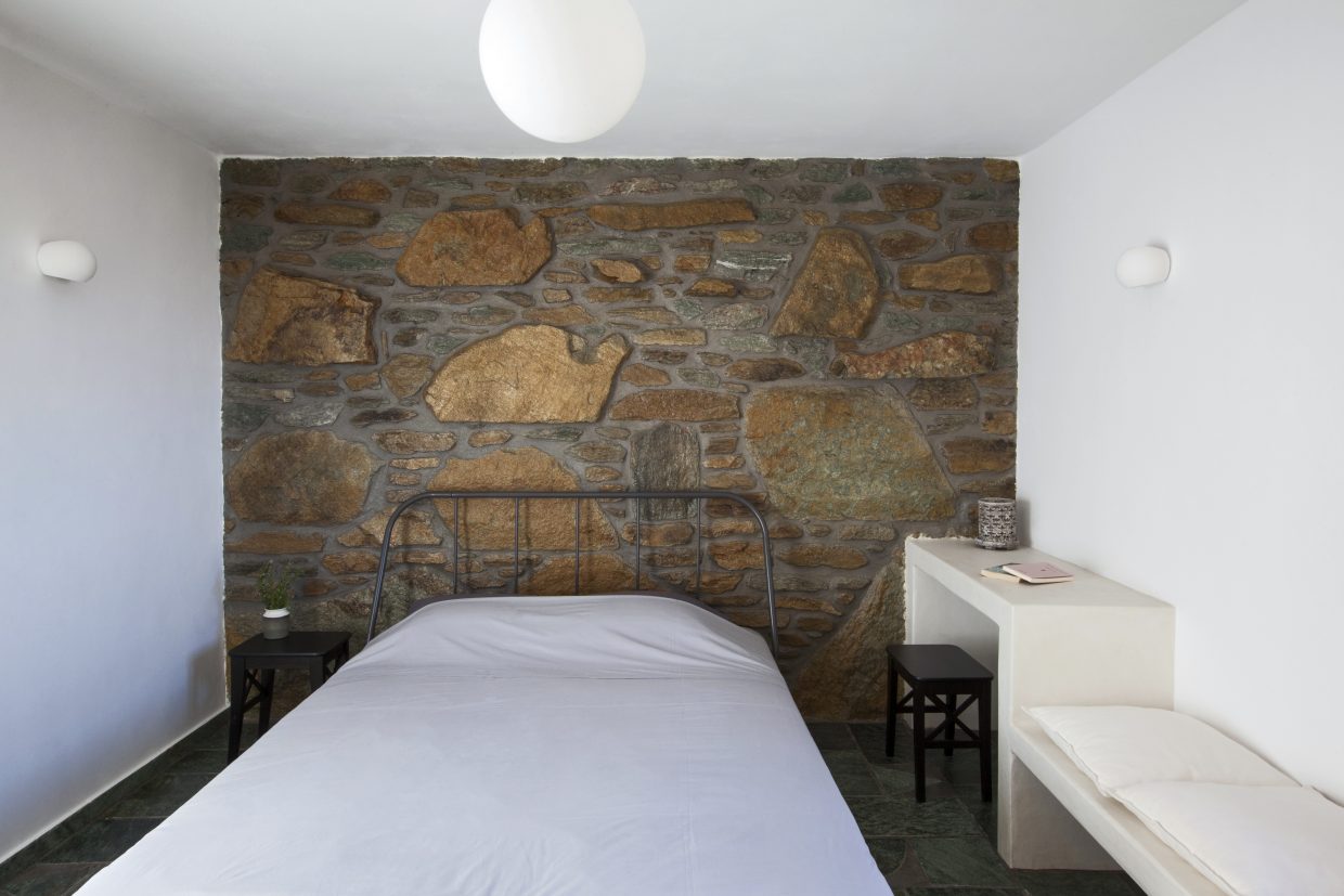 cement paint, stone wall, wood, bench, summer house, cyclades