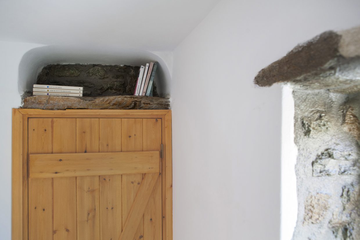 cement paint, stone, wood, bench, summer house, cyclades, architecture